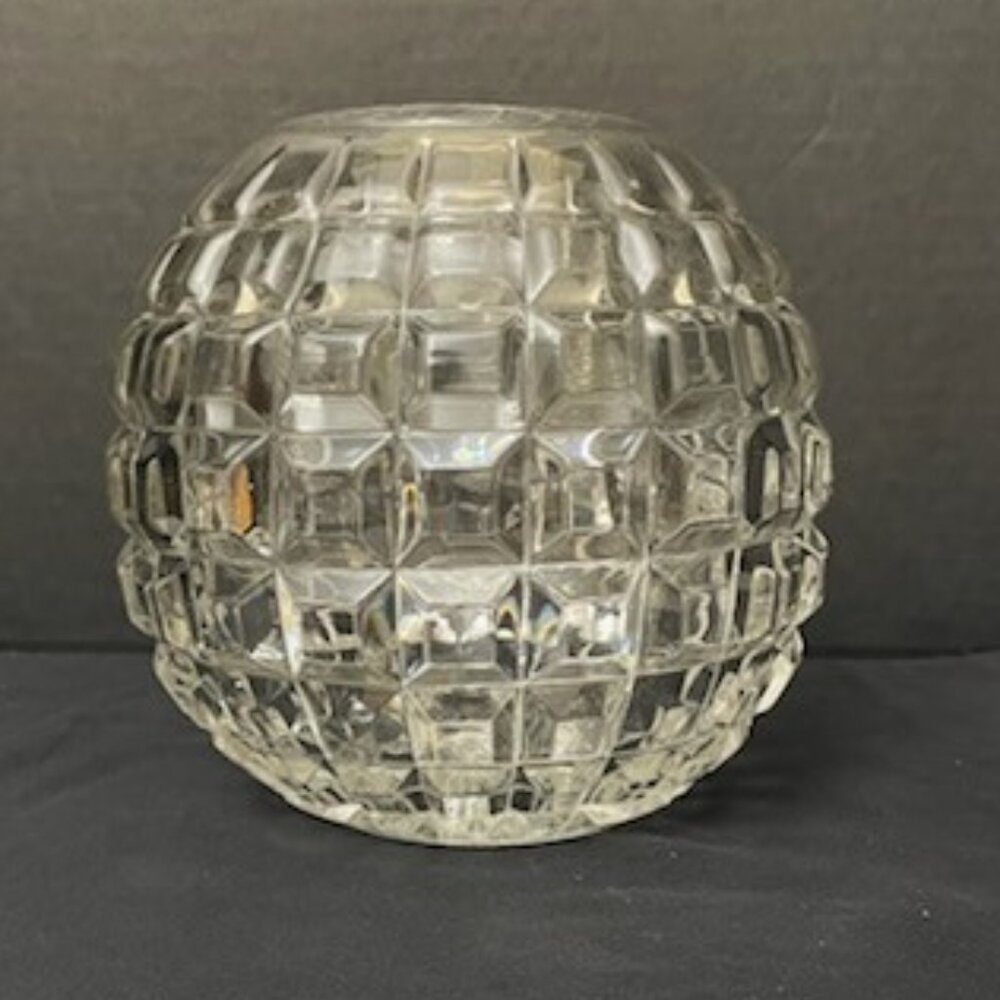 Vtg Duncan Miller Clear Glass Bowl Vase Candle Holder Cube Block Beveled Buttons